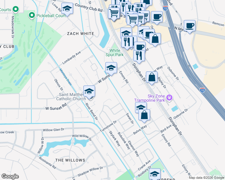 map of restaurants, bars, coffee shops, grocery stores, and more near 4786 Sol De Alma Way in El Paso
