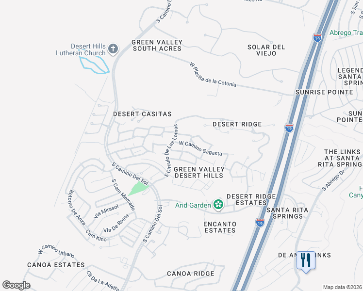 map of restaurants, bars, coffee shops, grocery stores, and more near 1180 West Camino Velasquez in Green Valley