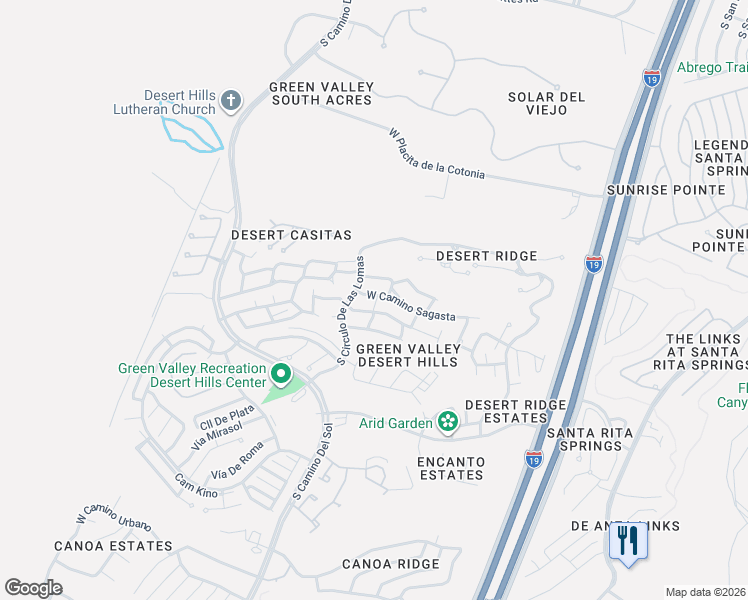 map of restaurants, bars, coffee shops, grocery stores, and more near 1180 West Camino Velasquez in Green Valley