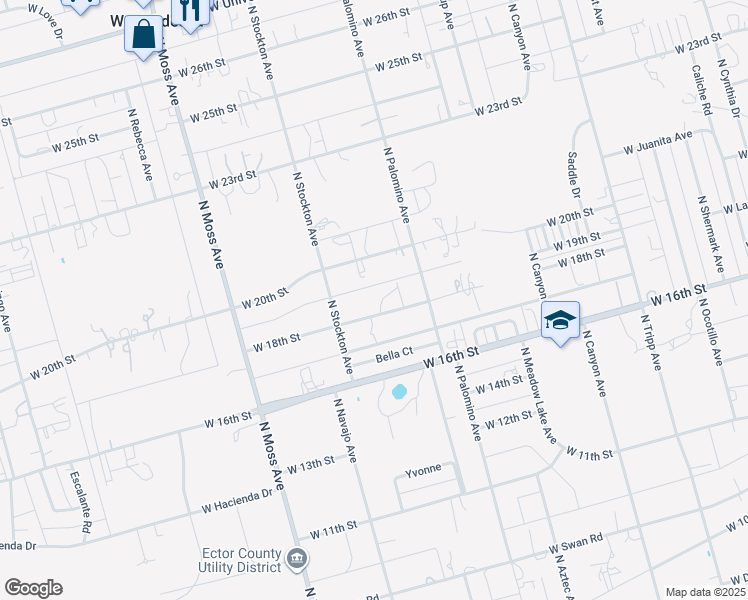map of restaurants, bars, coffee shops, grocery stores, and more near 9842 West 18th Street in Odessa