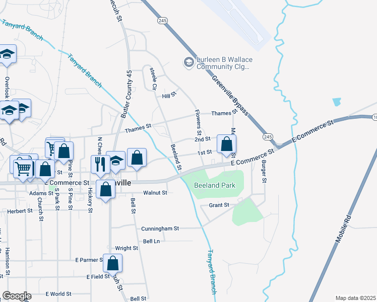 map of restaurants, bars, coffee shops, grocery stores, and more near 106 1st Street in Greenville