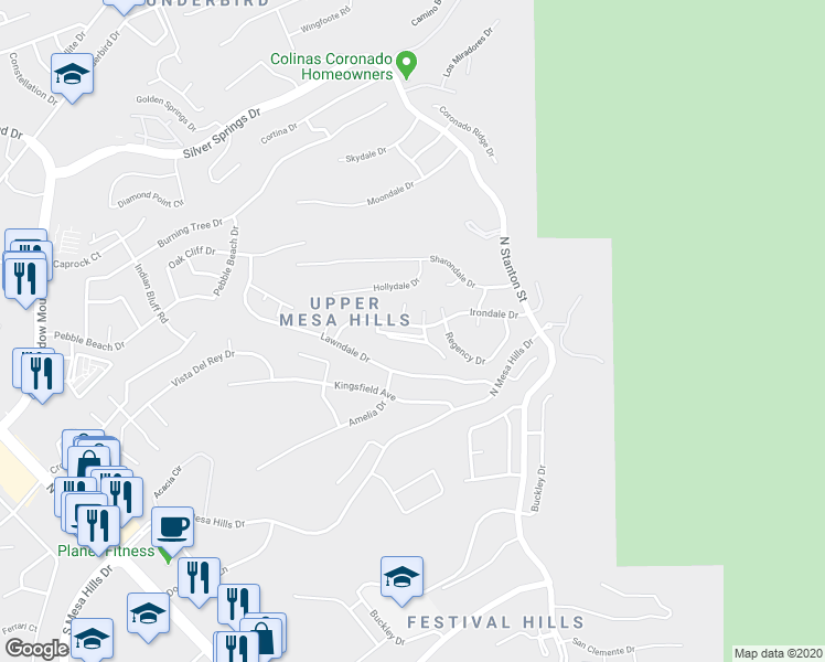 map of restaurants, bars, coffee shops, grocery stores, and more near 39 Sun Point Lane in El Paso