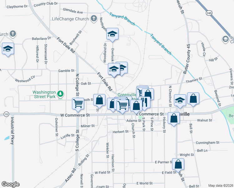 map of restaurants, bars, coffee shops, grocery stores, and more near 211 Fort Dale Street in Greenville
