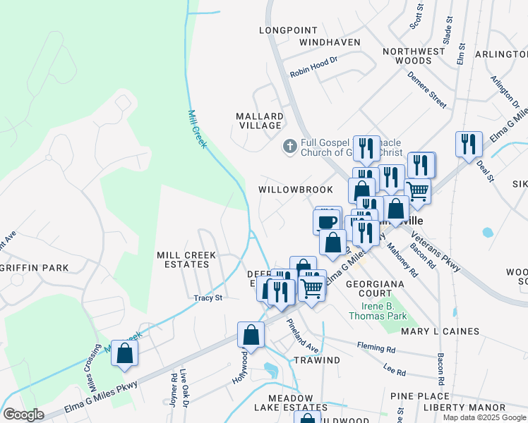 map of restaurants, bars, coffee shops, grocery stores, and more near 942 Gulfstream Road in Hinesville