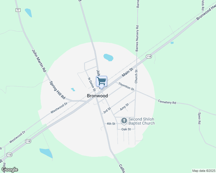 map of restaurants, bars, coffee shops, grocery stores, and more near Georgia 118 in Bronwood