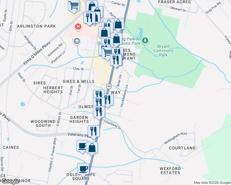 map of restaurants, bars, coffee shops, grocery stores, and more near in Hinesville