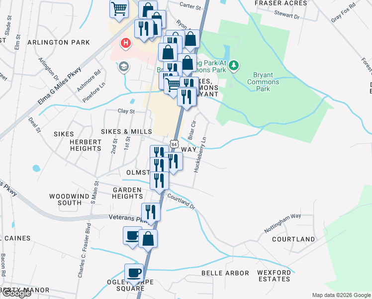 map of restaurants, bars, coffee shops, grocery stores, and more near in Hinesville
