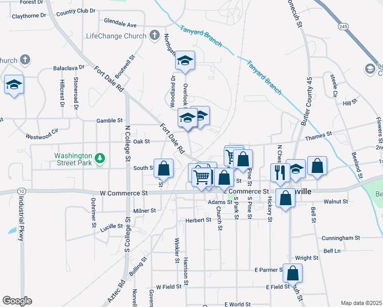map of restaurants, bars, coffee shops, grocery stores, and more near Butler Street in Greenville