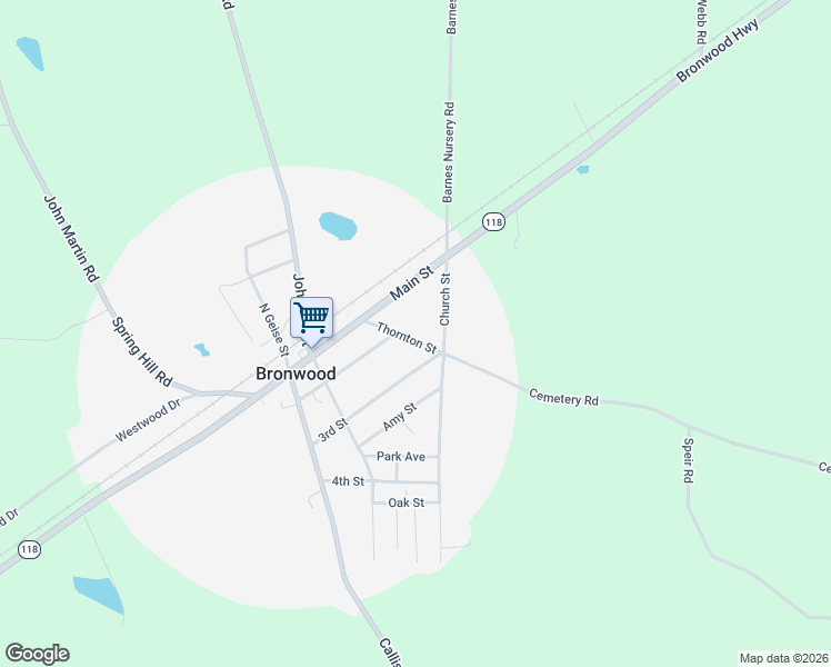 map of restaurants, bars, coffee shops, grocery stores, and more near 219 Main Street in Bronwood