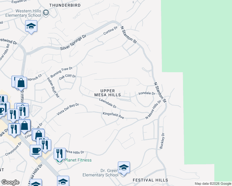 map of restaurants, bars, coffee shops, grocery stores, and more near 417 Irondale Drive in El Paso