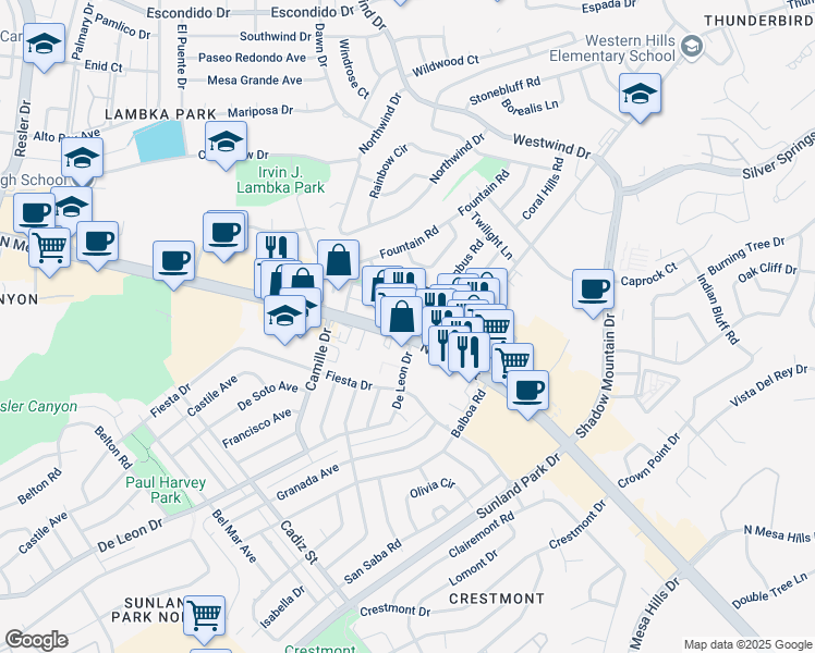 map of restaurants, bars, coffee shops, grocery stores, and more near 101 Rio Flor Place in El Paso