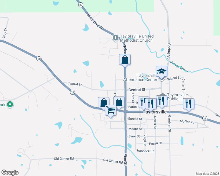 map of restaurants, bars, coffee shops, grocery stores, and more near 317 Forest Street in Taylorsville
