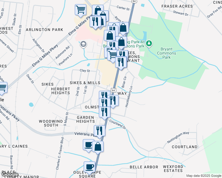 map of restaurants, bars, coffee shops, grocery stores, and more near 78 Link Street in Hinesville