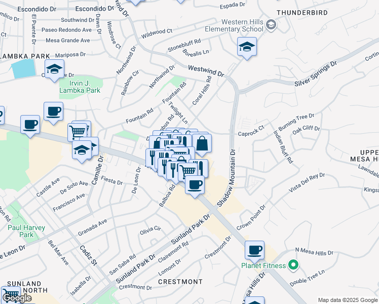 map of restaurants, bars, coffee shops, grocery stores, and more near 6151 Dew Drive in El Paso