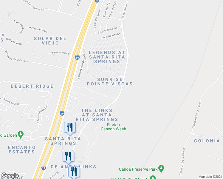 map of restaurants, bars, coffee shops, grocery stores, and more near 2582 South Rita Vista Drive in Green Valley