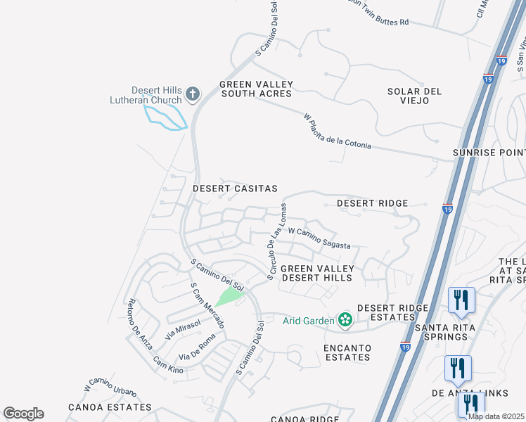map of restaurants, bars, coffee shops, grocery stores, and more near 1275 West Calle Altamira in Green Valley