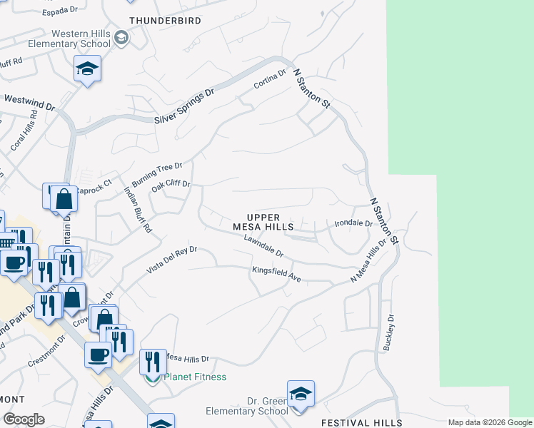 map of restaurants, bars, coffee shops, grocery stores, and more near 408 Hollydale Drive in El Paso