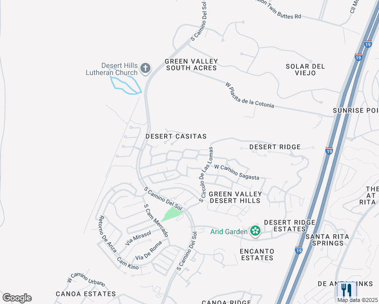 map of restaurants, bars, coffee shops, grocery stores, and more near 1275 West Calle Altamira in Green Valley