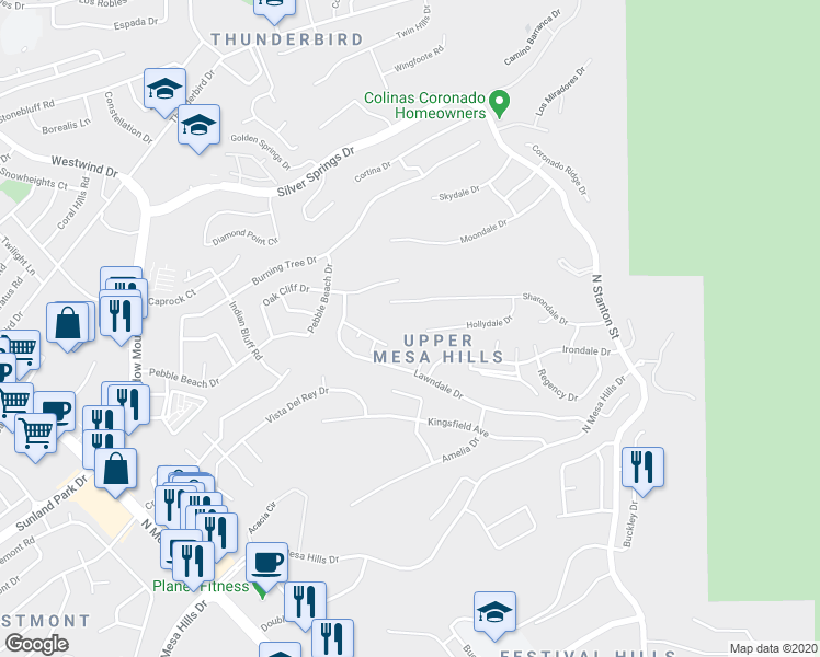 map of restaurants, bars, coffee shops, grocery stores, and more near 396 Hollydale Dr in El Paso