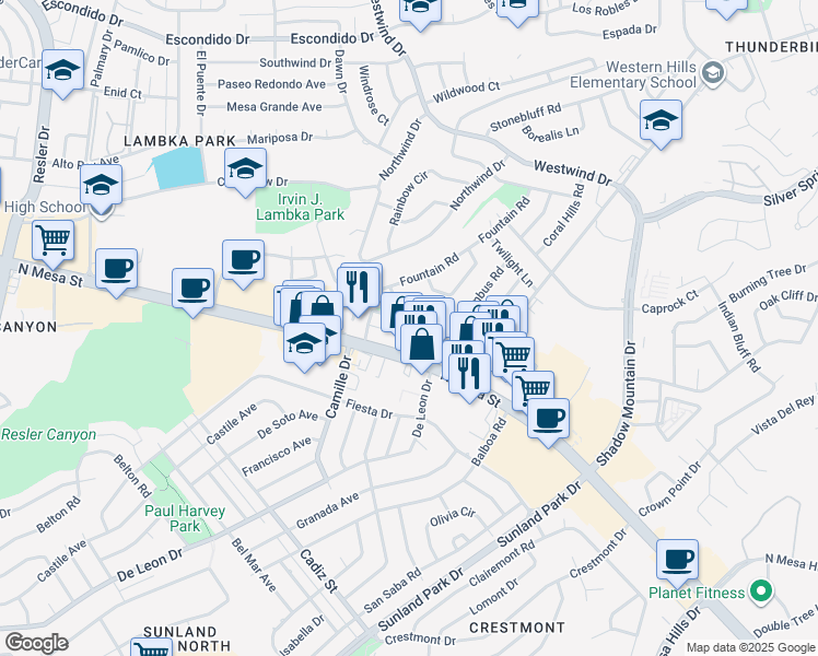 map of restaurants, bars, coffee shops, grocery stores, and more near 101 Rio Flor Place in El Paso