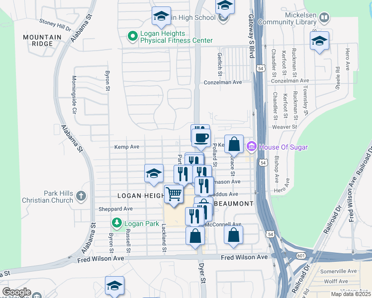 map of restaurants, bars, coffee shops, grocery stores, and more near 3916 Leavell Avenue in El Paso