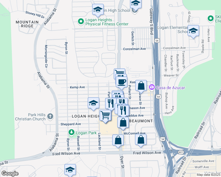 map of restaurants, bars, coffee shops, grocery stores, and more near 3916 Leavell Avenue in El Paso