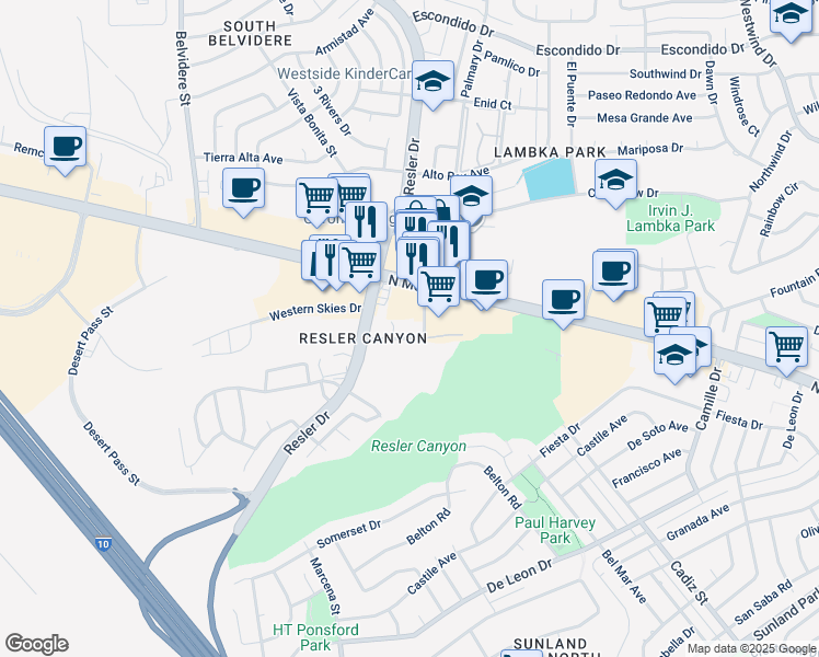 map of restaurants, bars, coffee shops, grocery stores, and more near 6950 Pitt Street in El Paso