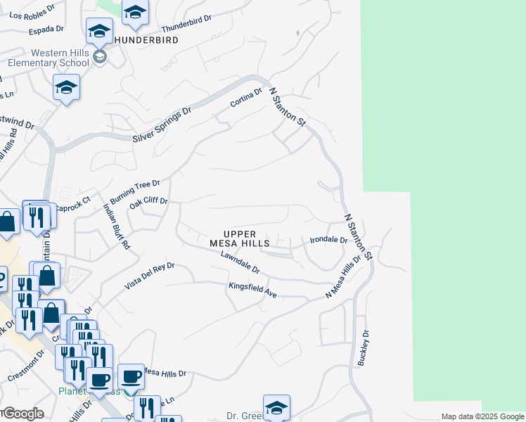 map of restaurants, bars, coffee shops, grocery stores, and more near 409 Sharondale Drive in El Paso