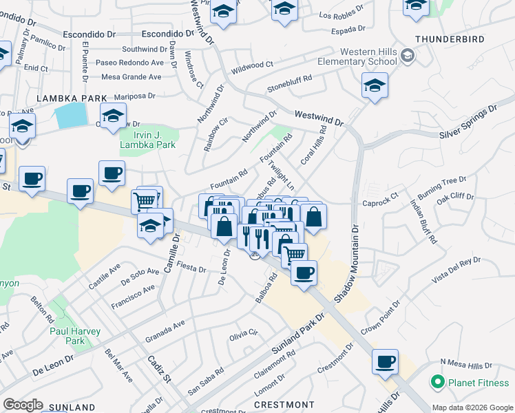 map of restaurants, bars, coffee shops, grocery stores, and more near 220 Nimbus Road in El Paso