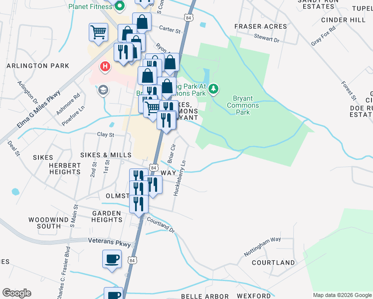 map of restaurants, bars, coffee shops, grocery stores, and more near 569 Huckleberry Lane in Hinesville