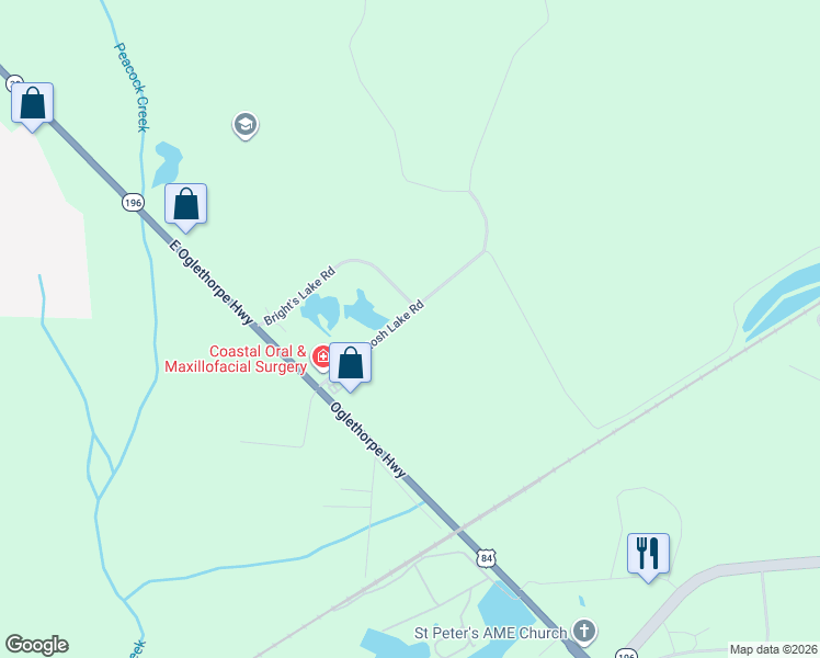 map of restaurants, bars, coffee shops, grocery stores, and more near 4540 McIntosh Lake Road in Hinesville