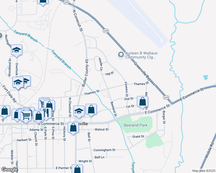 map of restaurants, bars, coffee shops, grocery stores, and more near 601 Thames Street in Greenville
