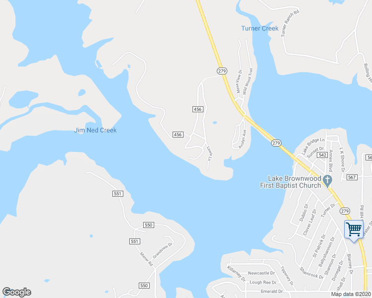 map of restaurants, bars, coffee shops, grocery stores, and more near 9091 County Road 456 in Brownwood