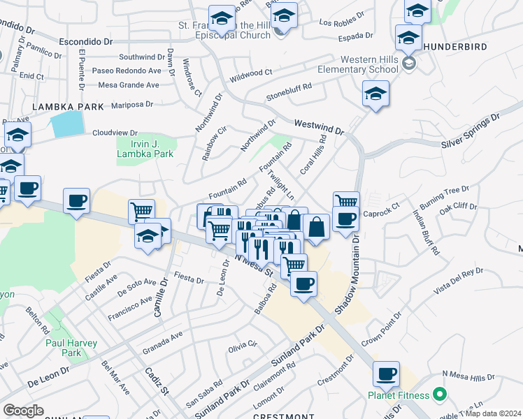 map of restaurants, bars, coffee shops, grocery stores, and more near 216 Nimbus Road in El Paso