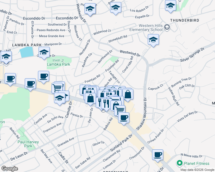 map of restaurants, bars, coffee shops, grocery stores, and more near 220 Nimbus Road in El Paso
