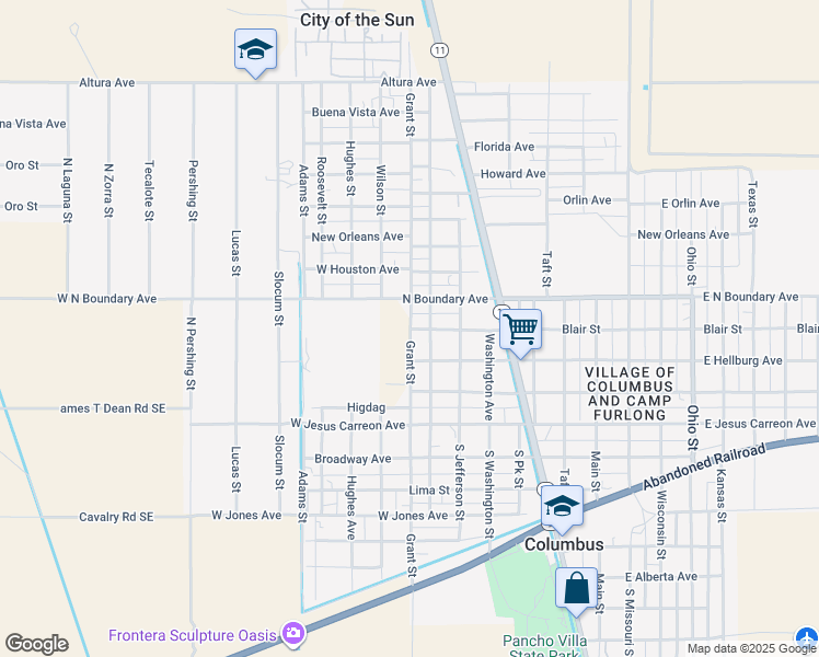 map of restaurants, bars, coffee shops, grocery stores, and more near Grant Street in Columbus