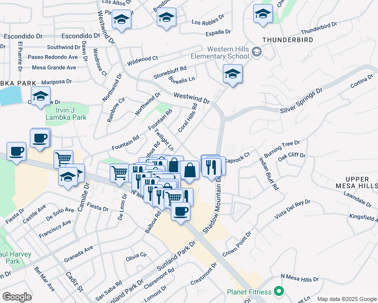 map of restaurants, bars, coffee shops, grocery stores, and more near 6032 Caprock Court in El Paso