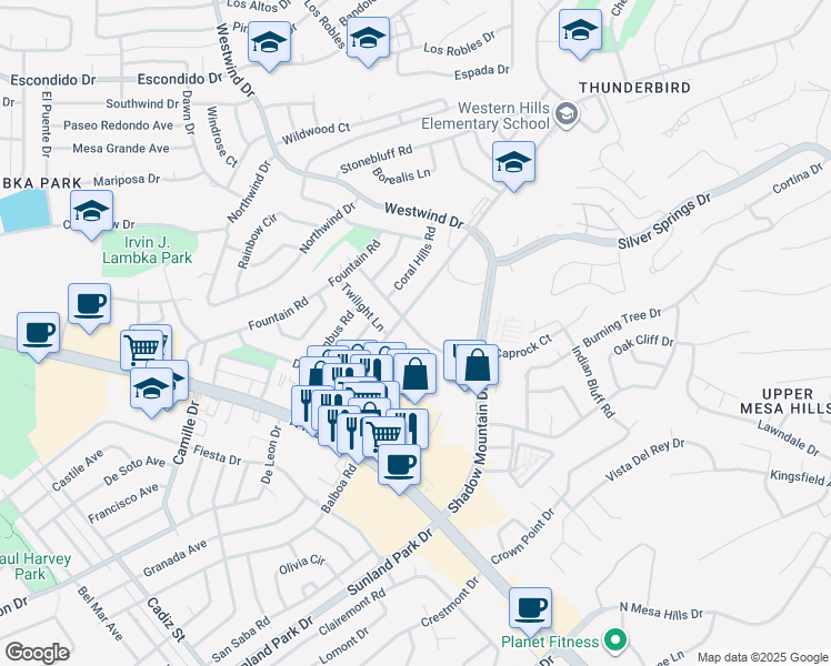map of restaurants, bars, coffee shops, grocery stores, and more near 6032 Caprock Court in El Paso