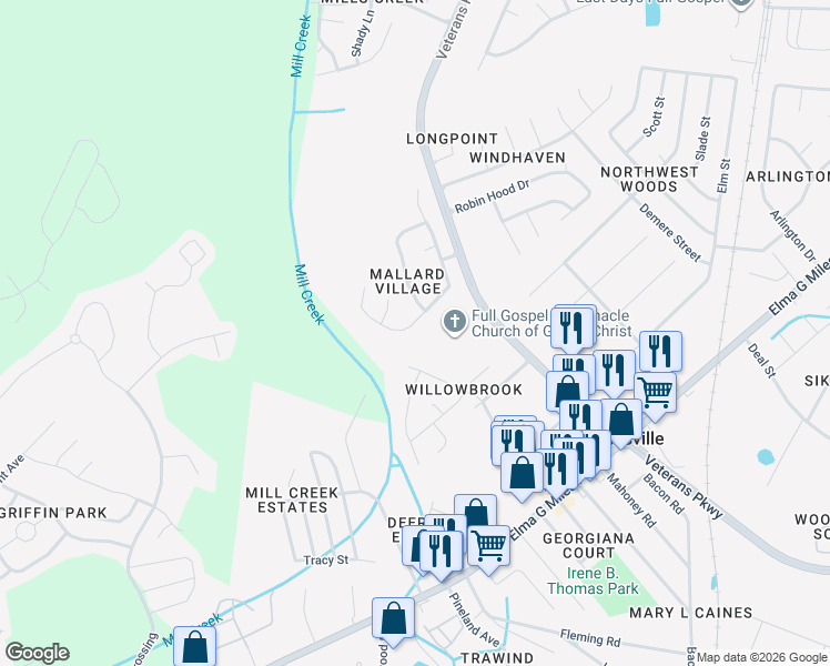map of restaurants, bars, coffee shops, grocery stores, and more near 924 Mandarin Drive in Hinesville