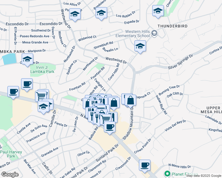 map of restaurants, bars, coffee shops, grocery stores, and more near 6032 Caprock Court in El Paso