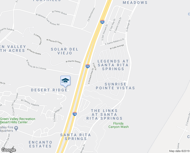 map of restaurants, bars, coffee shops, grocery stores, and more near 2408 South Cliff Drive in Green Valley