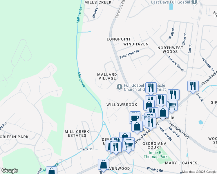 map of restaurants, bars, coffee shops, grocery stores, and more near 919 Mandarin Drive in Hinesville