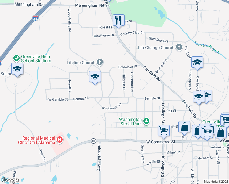 map of restaurants, bars, coffee shops, grocery stores, and more near 404 Balaclava Drive in Greenville