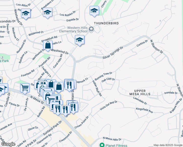 map of restaurants, bars, coffee shops, grocery stores, and more near 5760 Diamond Point Circle in El Paso