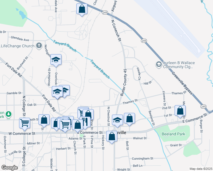 map of restaurants, bars, coffee shops, grocery stores, and more near 344 Linda Avenue in Greenville