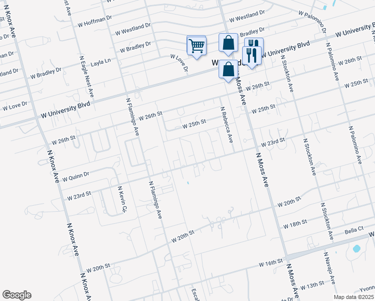 map of restaurants, bars, coffee shops, grocery stores, and more near 10691 W 25th St in Odessa