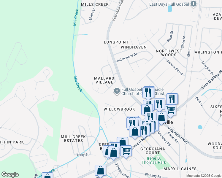map of restaurants, bars, coffee shops, grocery stores, and more near 916 Mandarin Drive in Hinesville