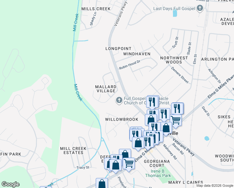 map of restaurants, bars, coffee shops, grocery stores, and more near 910 Mandarin Drive in Hinesville