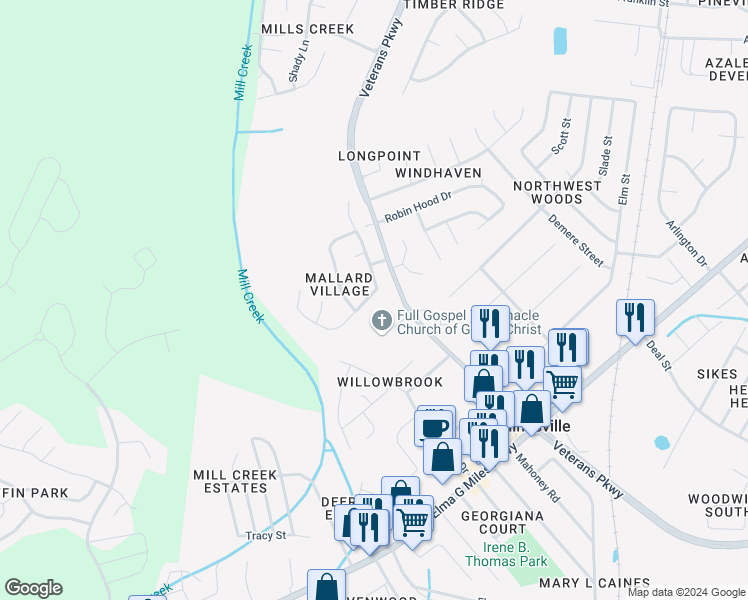 map of restaurants, bars, coffee shops, grocery stores, and more near 910 Mandarin Drive in Hinesville