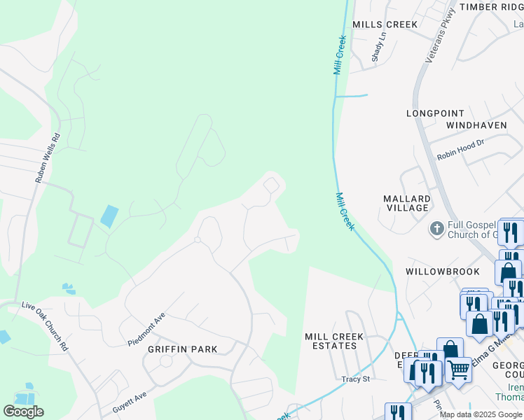 map of restaurants, bars, coffee shops, grocery stores, and more near 1221 Cypress Fall Circle in Hinesville